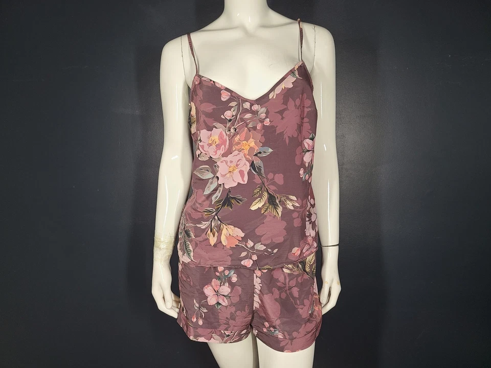 Maison Lejaby Nufit Garden Printed Camisole + Shorty Set Floral Purple Sz S - Image 2 of 4