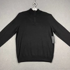 Christian Lacroix Sweater Mens Large Black 100% Extra Fine Merino Wool 1/4 Zip