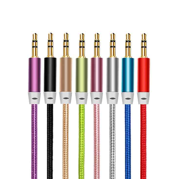 Pack Of 2 Braided Aux Cables - 3.5mm Male To Male, 1 Meter Long, With Built-in Microphone