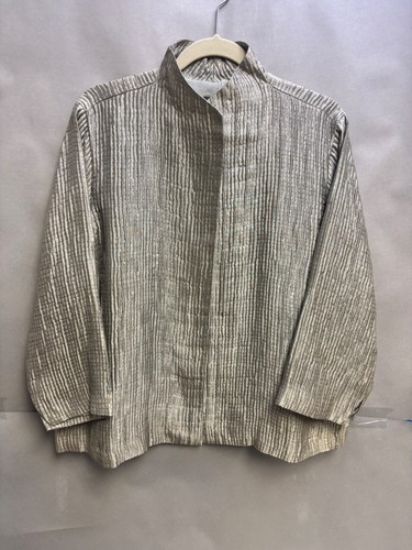 NWT Eileen Fisher Silk Jacquard Wave Jacket Women’s Size XL Open Blazer Beige