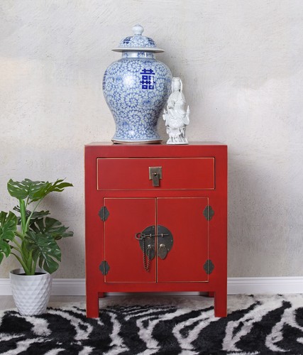 China Night Console Red Nightstand Chinese Wedding Cabinet Bedside Table - Picture 3 of 5