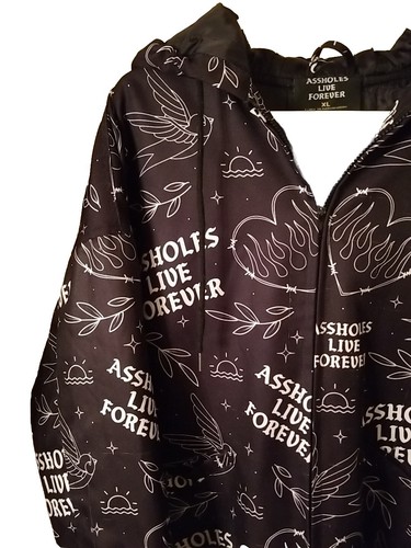 Assholes*s Live Forever ALF Embroidered Jacket Hoodie Black/White Hearts Sz XL - Picture 7 of 12
