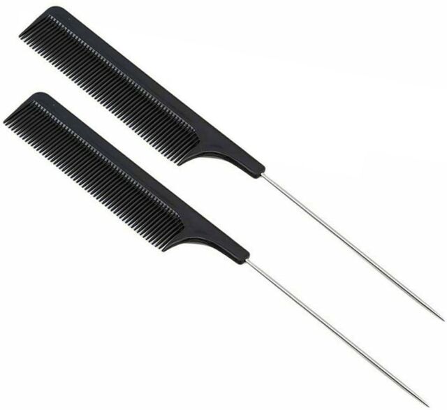 2 x Black Professional Hairdresser Metal Tail Pin Hair Extensions Toothed Comb