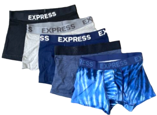 NEW EXPRESS 5 PAIRS BLUE TIE DYE BLACK GRAY TRUNKS UNDERWEAR BOXERS SIZE SMALL - Picture 1 of 3