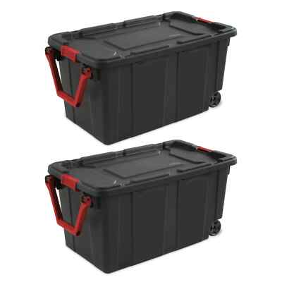Sterilite 40 Gallon Wheeled Industrial Tote Plastic, Black, Set of 2 Tight fit