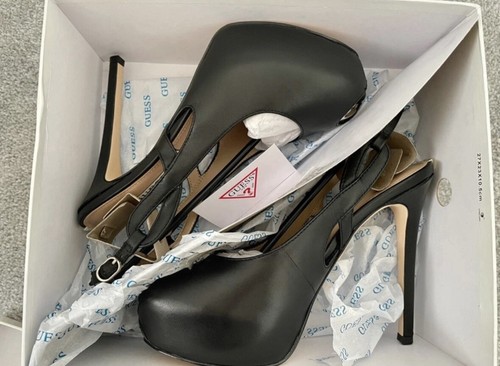 GUESS Peep Toe Black Leather Sandals Size 6 UK/ 39 EU - Picture 8 of 9