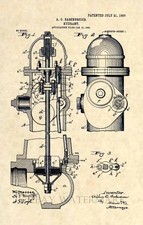 Vintage Fire Hydrant US Patent Art Print - Vintage Firefighter Antique - 188