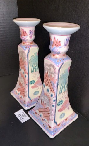 2 Kerzenständer Chinoiserie Blumen Vögel spitz zulaufend - Bild 2 von 16