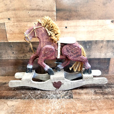 VTG Wooden Rocking Horse Wood Saddle Rope Mane Handmade nail details 16in x 12in
