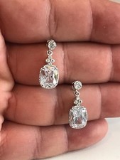 DANGLING STUD EARRINGS SIMULATED DIAMONDS / 925 STERLING SILVER / STUNNING 