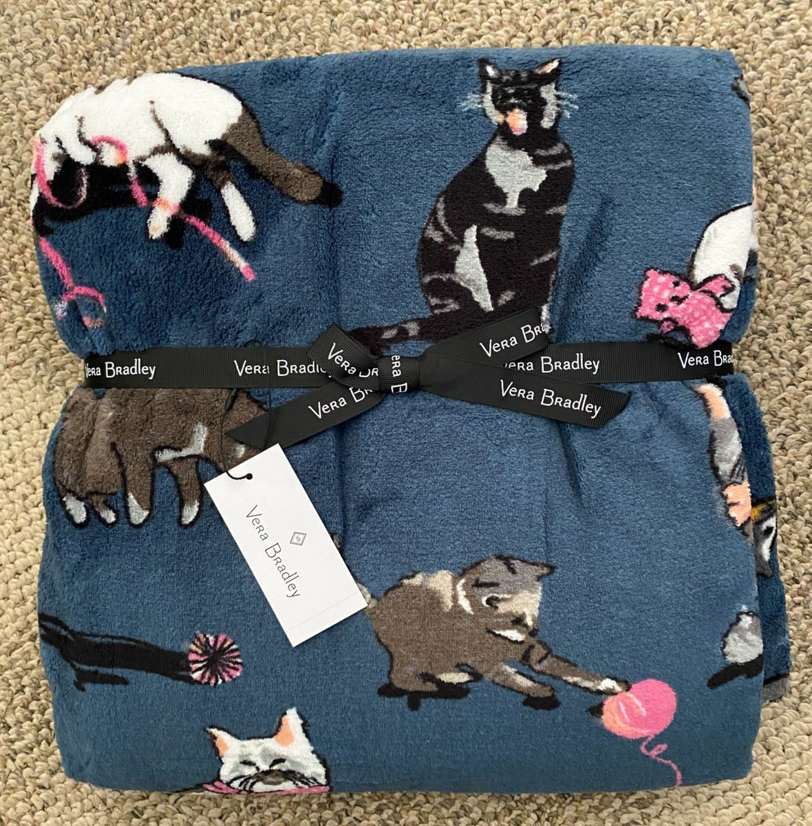 Vera Bradley Throw Blanket Cat's Meow Cat Print Blue 80