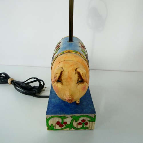 Jim Shore Heartwood Creek Pig 2 Bulb Lamp 19 inch Rooster Finial No Shade VTG - Picture 4 of 12