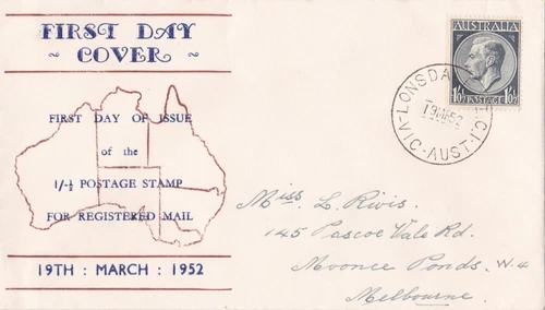 AFD5184) Australia FDC Haslem 1952, First Day of Issue 1-/1/2 postage stamp for