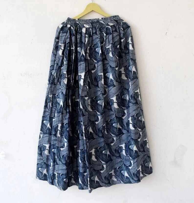 Indian Blue Leaf Skirt Cotton Skirt, Long Skirt, Free Size Beachwear Skirt AU