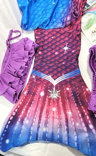 Shepretty Girl's 3-pc Mermaid Tail Bikini Swim Suit - Purple - Sz 140 (US 10) - Picture 2 of 3