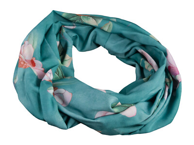 Damen-Rundschal Blumen türkis rosa bunt ca. 35 cm x 140 cm 100% Viskose