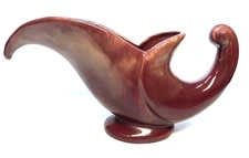 Vintage Cornucopia Vase Horn 6.5”  Deco Red CALIF Pottery Thanksgiving Holiday