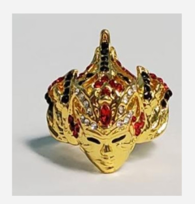 GOLD WARRIOR RED & BLACK RHINESTONE RING SIZE 5 6 7 8 9 10