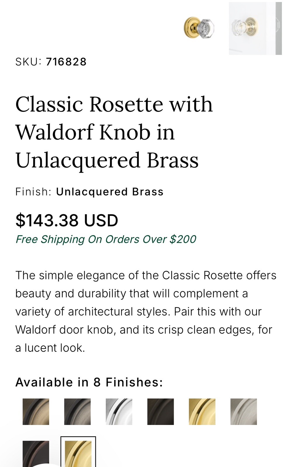 Nostalgic Classic Rosette Waldorf Door Knob Passage Polished Brass 704820