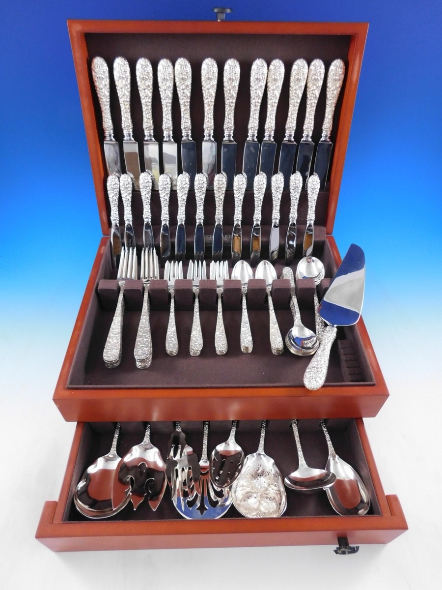 Rose by Stieff Sterling Silver Flatware Set for 12 Service 82 pc
