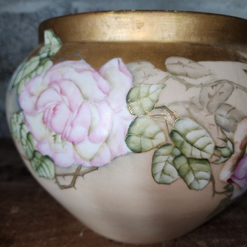 Limoges Hand Painted Jardinere with Roses Large peach/pink green gold France - Picture 4 of 16