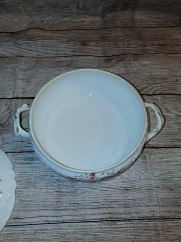 Vtg Austria Carlsbad China Covered Serving Bowl Numbered White Pink Gold Trim - Picture 3 of 6