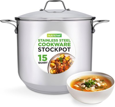 NutriChef Stainless Steel Stock Pot-18/8 Food Grade Heavy Duty Induction-Large,