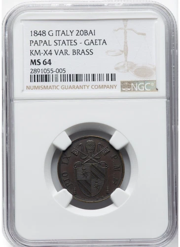 18488 G Italy 20BAI Papal States- Gaeta KM-X4 Var Brass NGC MS64