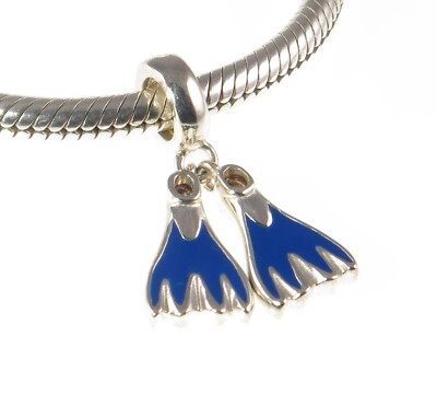 Chamilia 925 Silber & Emaille TAUCHFLOSSEN Bettelarmband Perle, Tauchurlaub