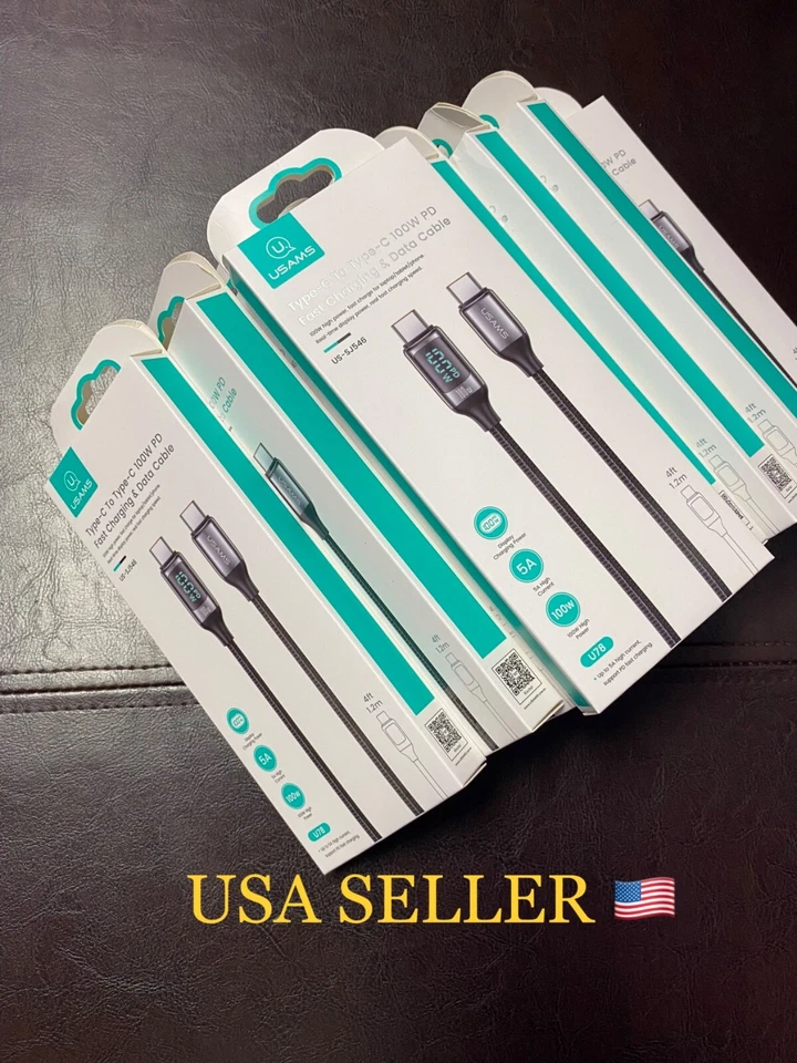 Cable Cargador Datos Carga Rápida USAMS Tipo C a Tipo C PD 100w 1.2M y Pantalla Foto 2 de 4