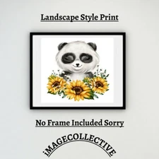 PANDA SUNFLOWER FUN  A4 PRINT PICTURE POSTER IMAGE WALL ART HOME DECOR UNFRAMED 
