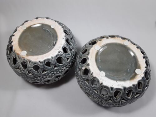 Pair of Large Decorative Pierced Studio Pottery Ceramic Bowls/Candle Holders - Picture 12 of 17