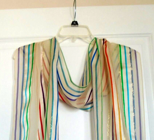 Baar & Beards Multicolor & Metallic Gold Geometrical Lines Design Silk Scarf! - Picture 7 of 11