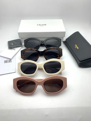 CELINE CL40226U Geometric Sunglasses Women Luxury Eyewear Black Tortoise Ivory