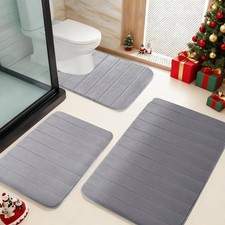 3PC Bathroom Rug Memory Foam Bath Mat Set - Small Large and Contour Bath Rugs