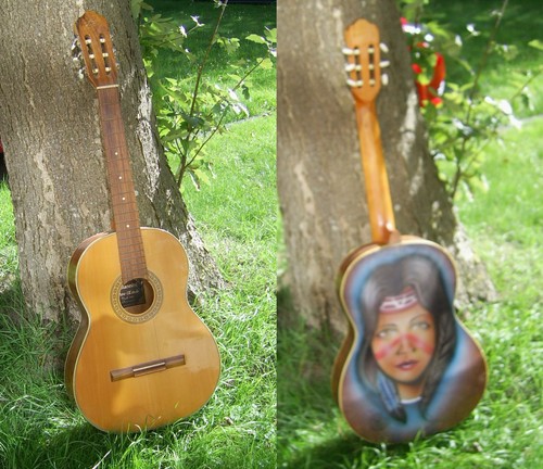Giannini Estudo Deste 1900 Gitarre mit Airbrush Bild Indianer (defekt, deko)