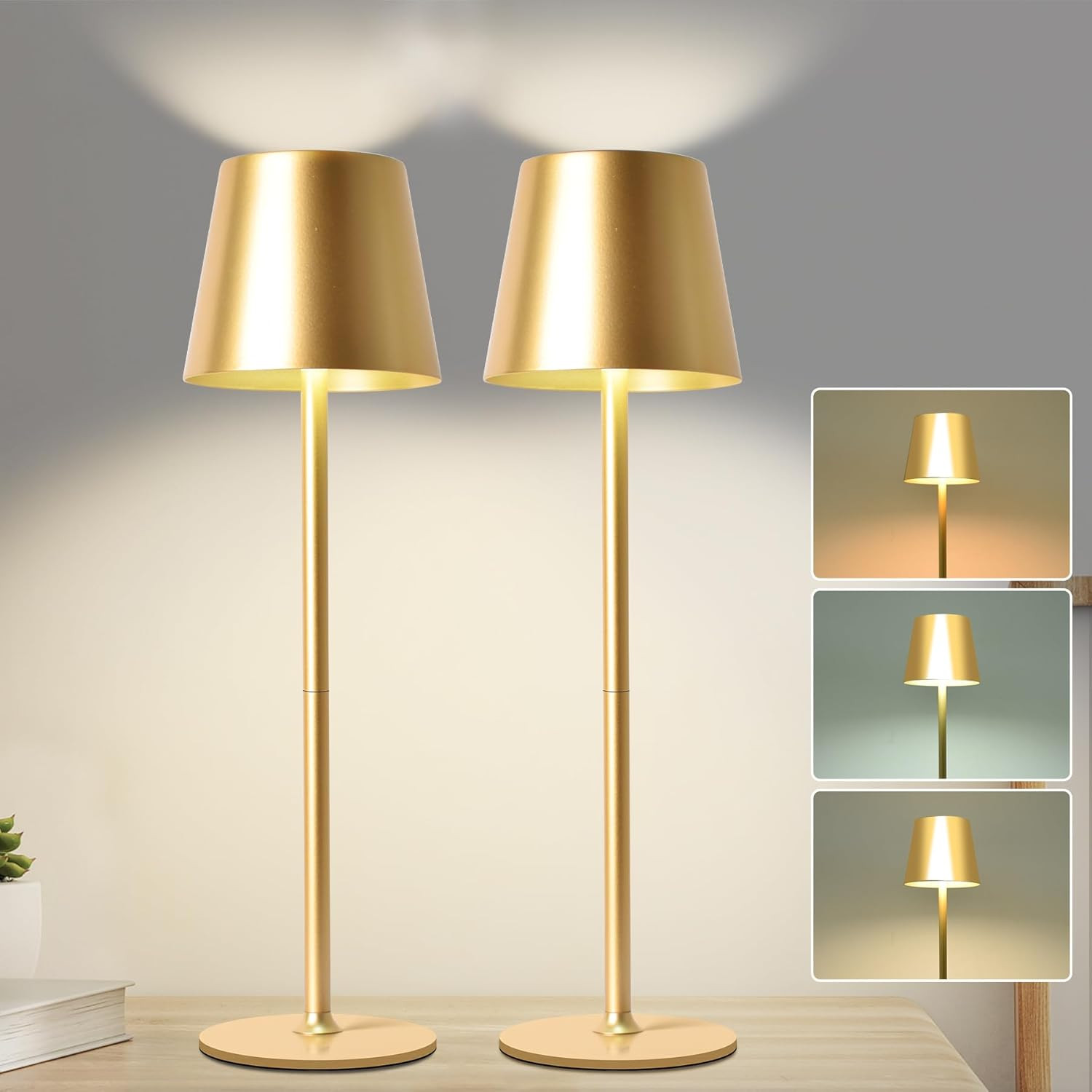 2 Lampade da Comodino Senza Fili Batteria 5200 mAh | Luce LED USB Metallo