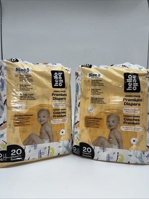 2pk Hello Bello Premium Baby Diapers Size 5 ~ 20 Count Disposable Hypoallergenic