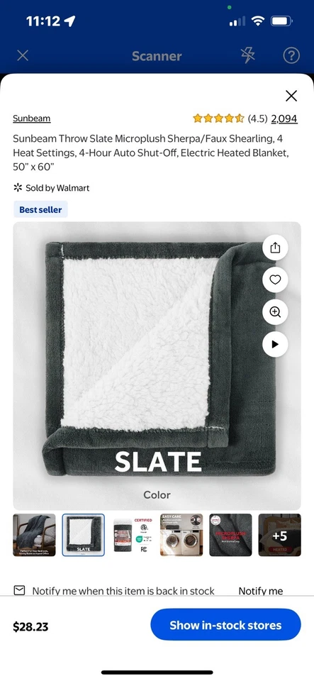 Sunbeam Microplush electric heated blanket, 4 Heat Settings, 4-Hour Auto shutoff - Image 2 of 2