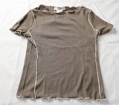 Mango Women's Contrasting Trim Crop Top T-Shirt WR4 Medium Brown Small NWT