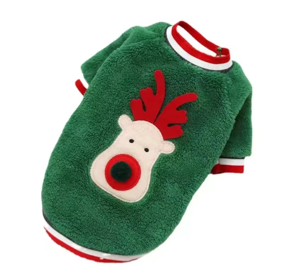 Christmas Dog Jumper Warm Fleece Winter Pet Sweater Coat Xmas Puppy Outfit - Image 4 of 4
