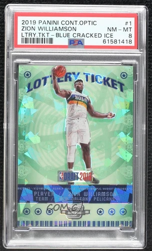 2019 Contenders Optic Blue Cracked Ice Prizm Zion Williamson #1 PSA 8 Rookie RC