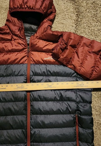 Eddie Bauer Jacket Mens 2XL Gray Burgundy Hooded Down Puffer EB650 Colorblock - Picture 5 of 9