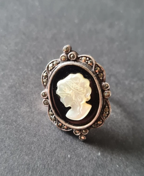 Bague Vintage Camée En Or 333 Années 60 Italie - Taille ITA 18 (USA 8.25) - Occasion