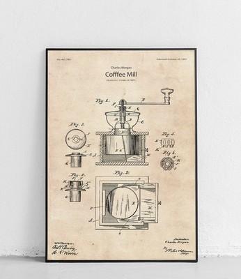 Kaffeemühle Patentzeichnung Plakat Charles Morgan US461784A Ingenieur Geschenk