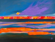 Original Painting on Canvas. Beach Sunset. Abstract Seascape Art. 11x14" OOAK
