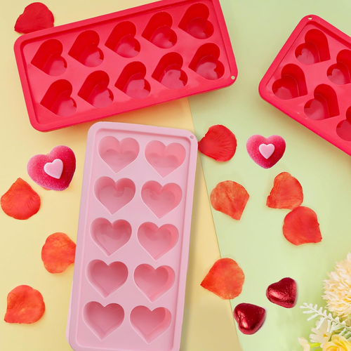 3 Pcs Heart Shaped Ice Cube Trays 10-Cavity Heart Shaped Silicone Molds Pink ... - Picture 4 of 12