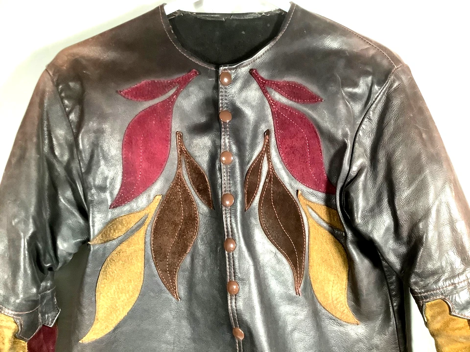 Raro Medieval De Colección Cuero Este Oeste Instrumento Musical Chaqueta Rocker Foto 2 de 4