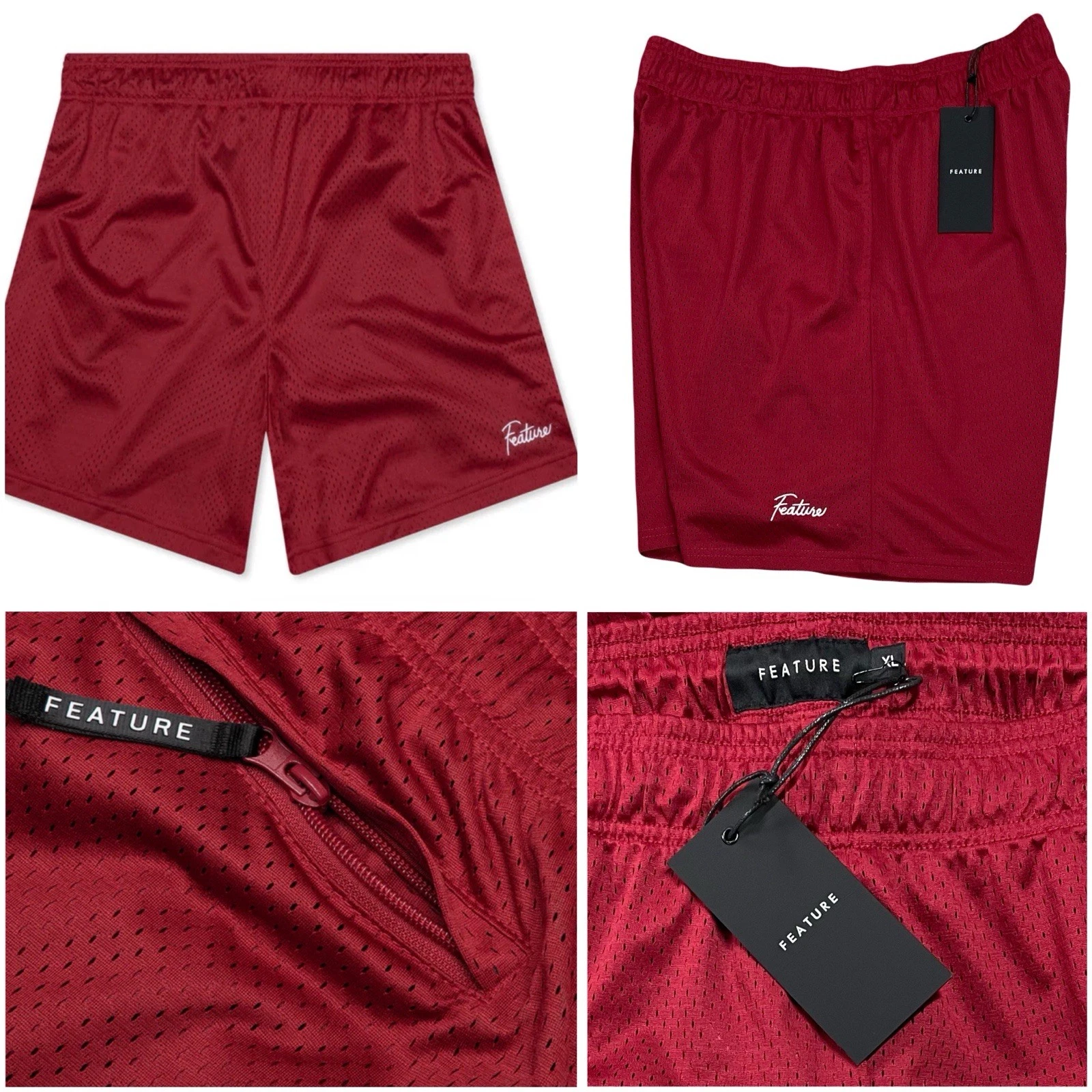 Feature XL 7’ Inseem West Mesh Athletic Shorts Dark Red NWT NEW
