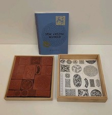 CELTIC WORLD Symbols 18 Piece Rubber Stamp Set w/Book In Wooden Box FREE SHIP 